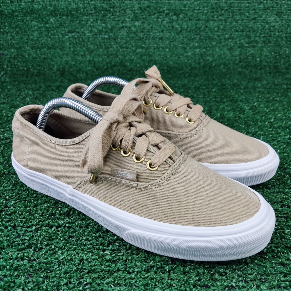 Vans Sneakers Women 6.5 Tan Authentic Twill Low Top Gold Eyelets Lace Up